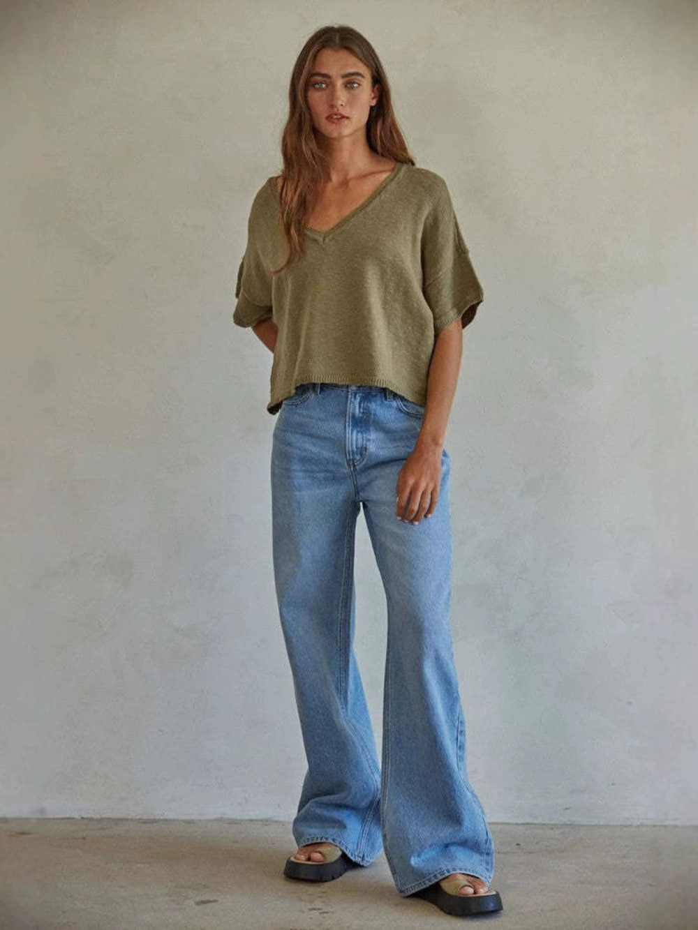 ZARA Distressed Washed High Waist Loose Straight Wide Leg Jeans for Women
